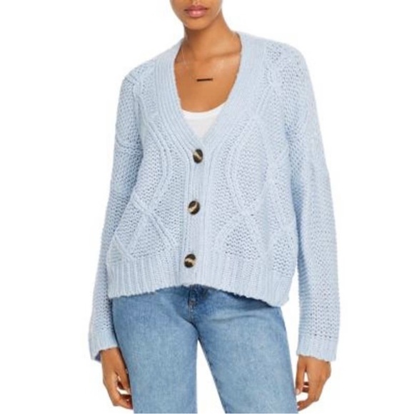 Aqua Sweaters - Aqua Chunky Knit Cropped Button Front Blue Cardigan Sweater Size Small